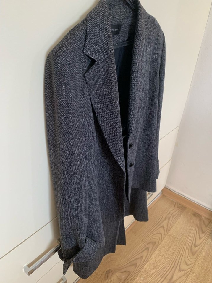 Gri Kadın Keten Kumaşlı Düğmeli Ofis Takım - Görsel 3