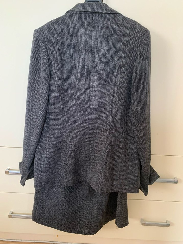 Gri Kadın Keten Kumaşlı Düğmeli Ofis Takım - Görsel 4