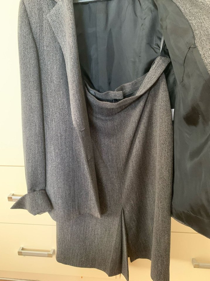 Gri Kadın Keten Kumaşlı Düğmeli Ofis Takım - Görsel 2