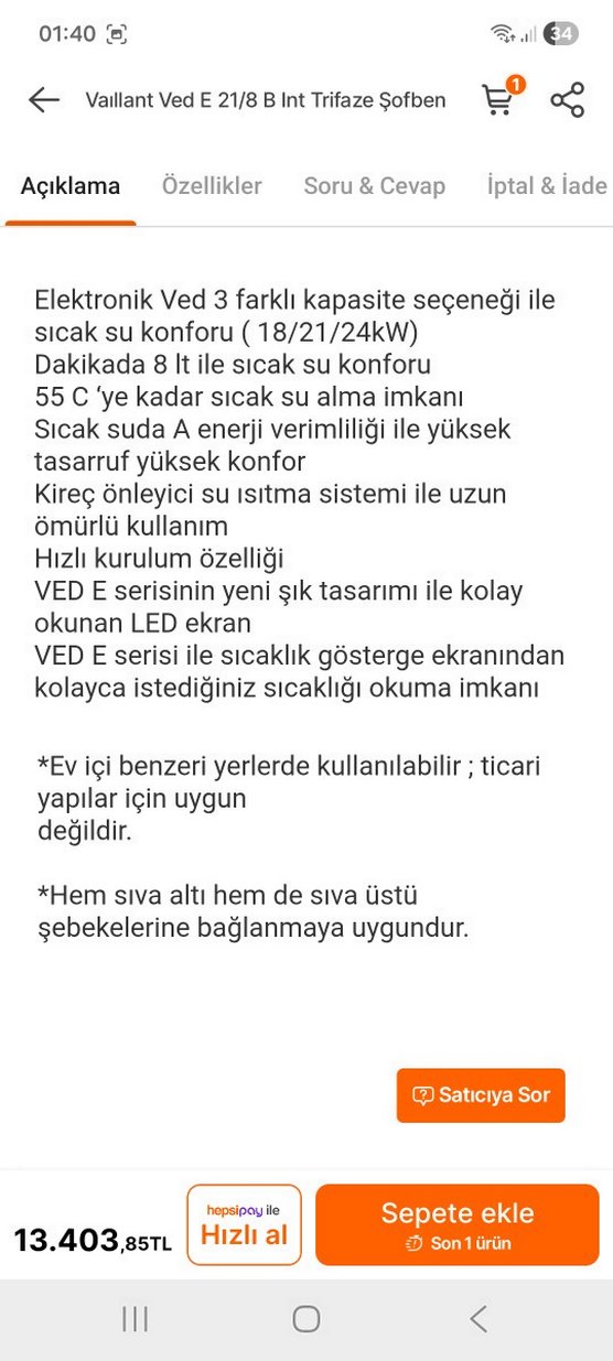 Vaillant Ved E 21/8 B Trifaze Şofben 21 kW - Görsel 2