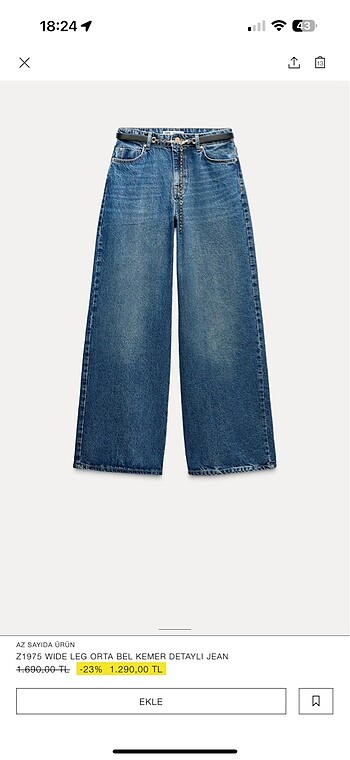 32 Beden mavi Renk Zara wide leg
