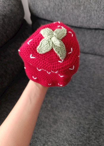 Kırmızı Örgü kız bebek Şapka - Görsel 3
