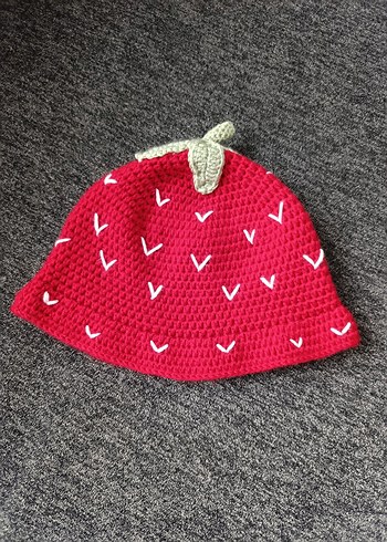 Kırmızı Örgü kız bebek Şapka - Görsel 4