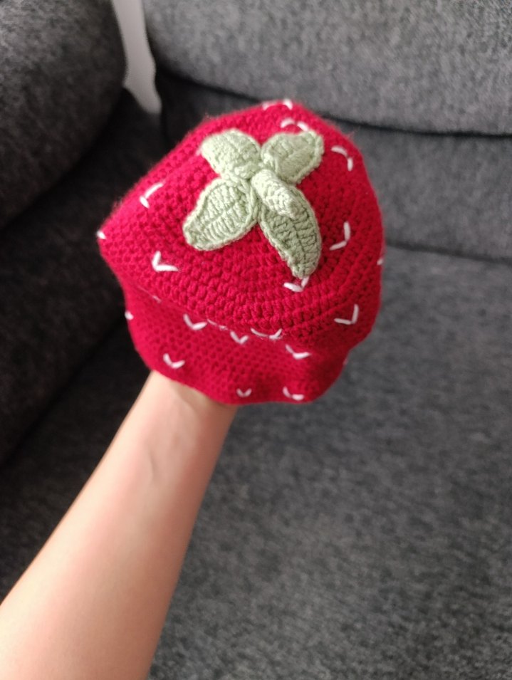 Kırmızı Örgü kız bebek Şapka - Görsel 3