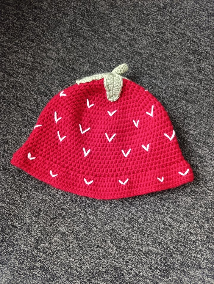 Kırmızı Örgü kız bebek Şapka - Görsel 4