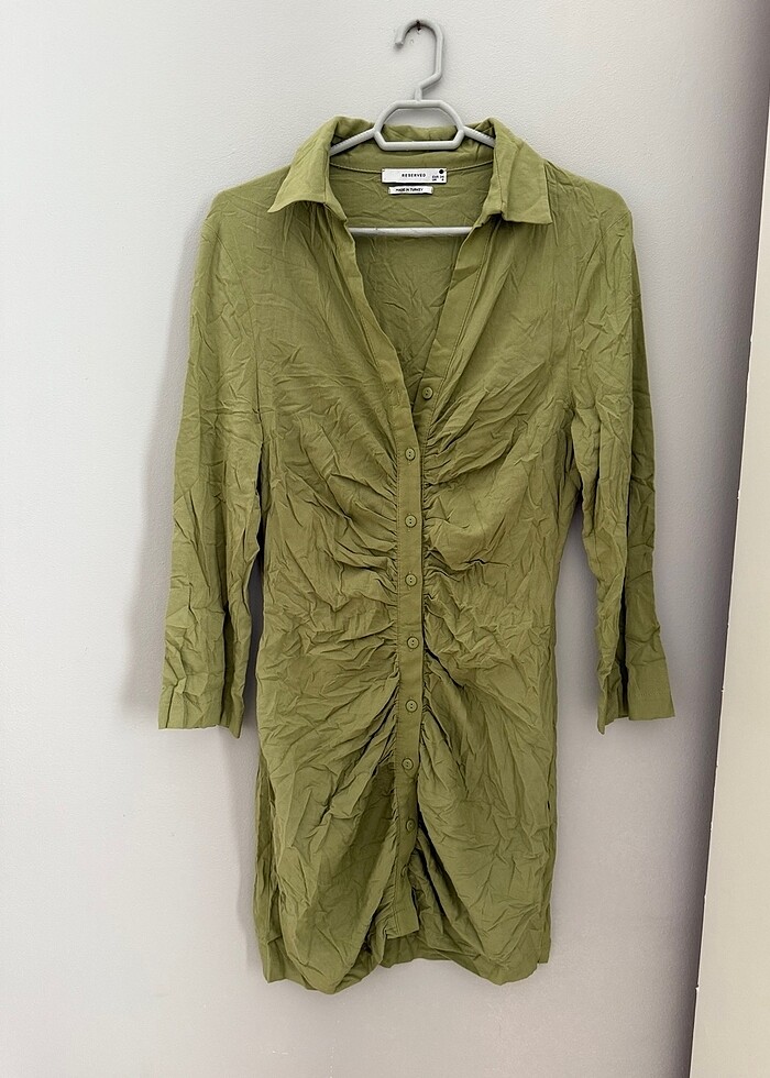 Büzgülü gömlek elbise - Görsel 3