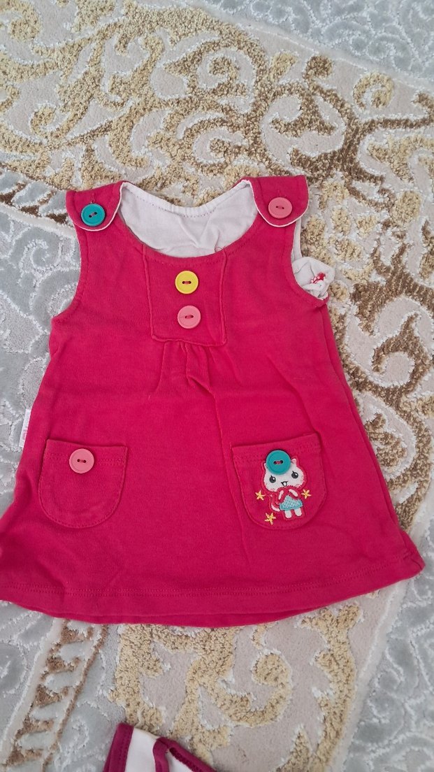 Renkli Düğmeli Kız Çocuk Elbise - Görsel 2