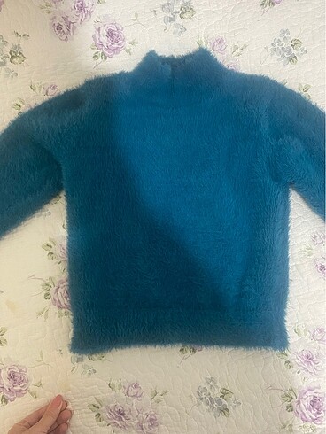 Trendyol & Milla Trendyol Mavi Crop Sakal İp Triko Kazak
