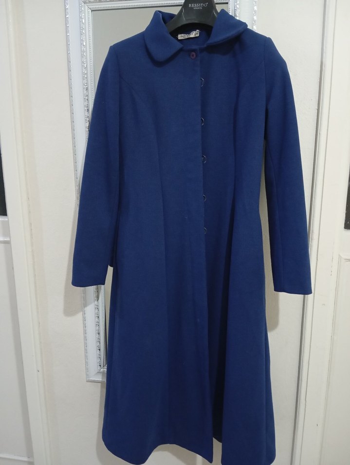 Düğmeli Lacivert Kadın Uzun Kaban - Görsel 2