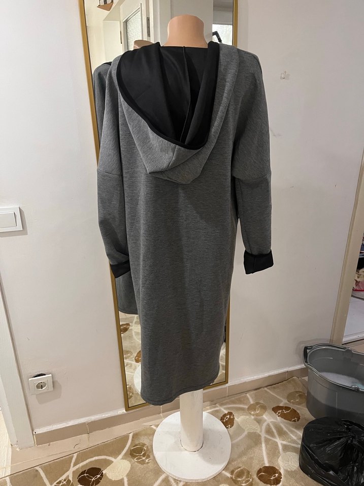 Gri Uzun Fermuarlı Kadın Kaban - Görsel 2