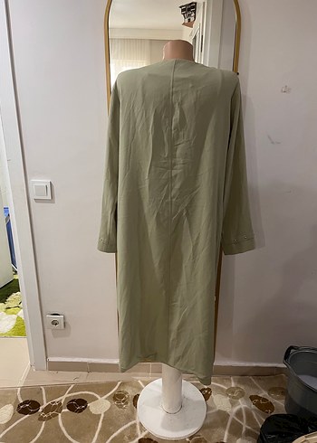 Kadın Haki Keten Uzun Kollu Elbise - Görsel 2
