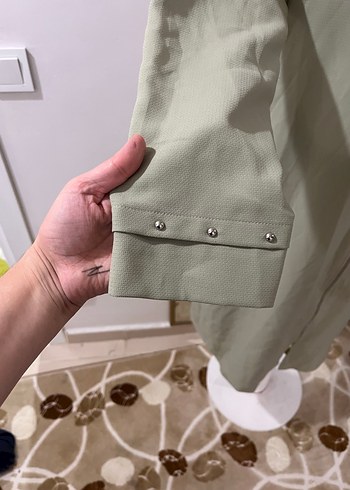 Kadın Haki Keten Uzun Kollu Elbise - Görsel 4