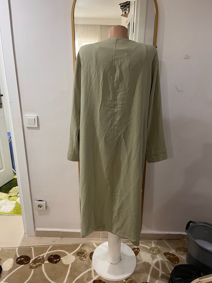 Kadın Haki Keten Uzun Kollu Elbise - Görsel 2