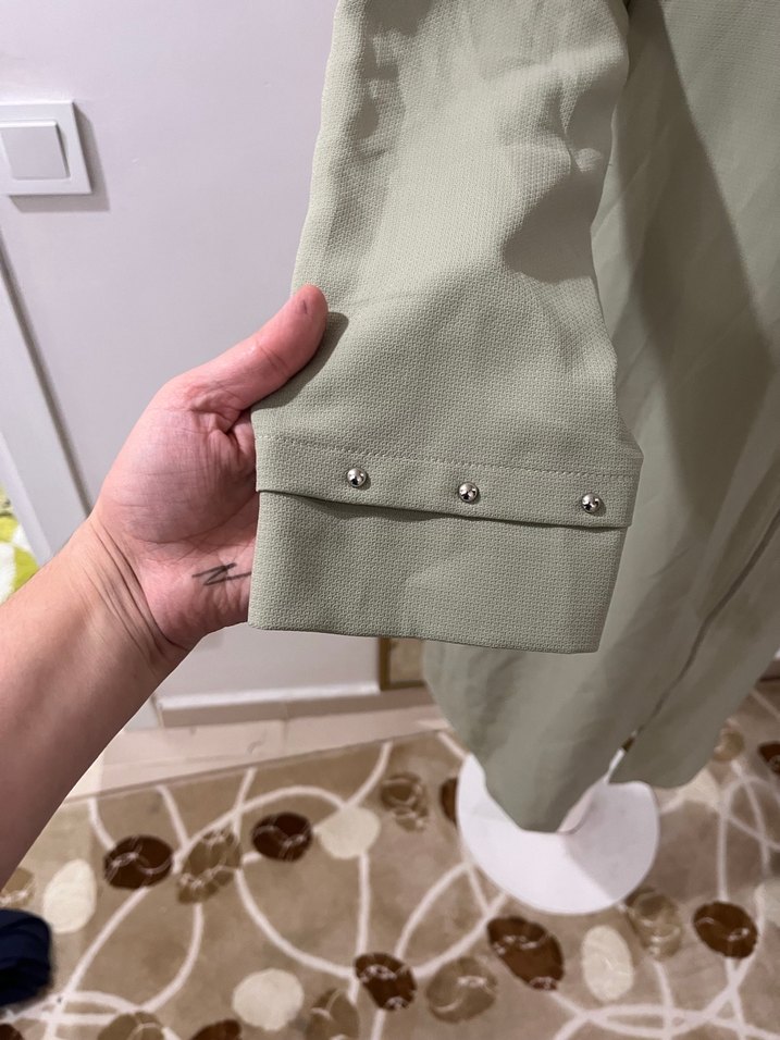 Kadın Haki Keten Uzun Kollu Elbise - Görsel 4