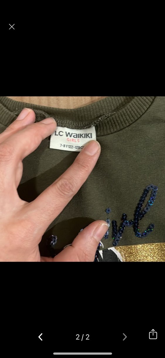 Kız Çocuk Uzun Kollu Baskılı Haki Tişört - Görsel 2