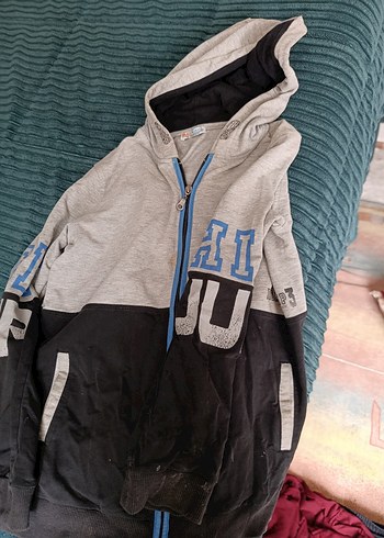 Gri Fermuarlı Kapüşonlu Erkek Sweatshirt - Görsel 2