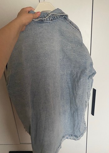 Mavi Düğmeli Gri Mavi Kadın Denim Ceket