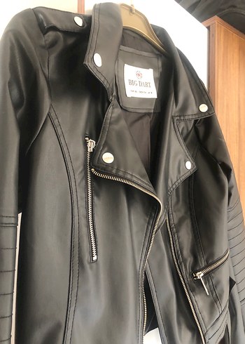 s Beden Kadın Siyah Deri Biker Ceket