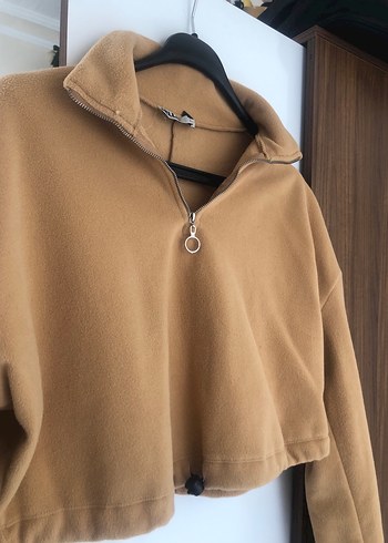 m Beden camel Renk Bej Yarım Fermuarlı Yüksek Yakalı Sweatshirt