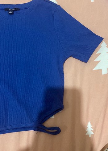 Mavi Kısa Kollu pencereli bluz - Görsel 2