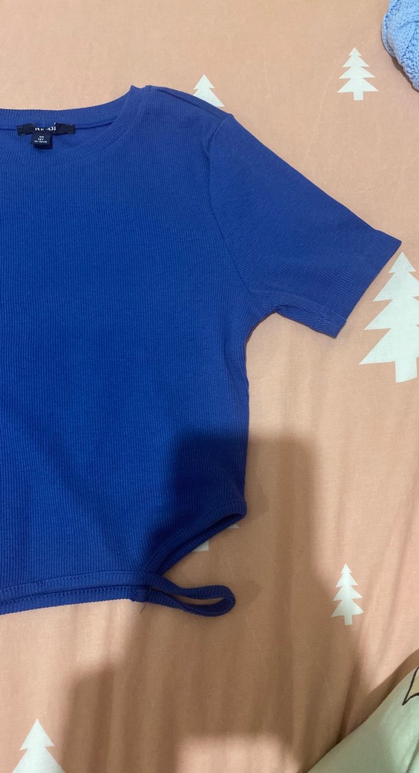 Mavi Kısa Kollu pencereli bluz - Görsel 2