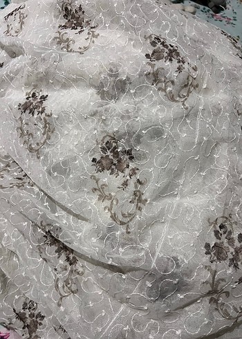 Bohem İşlemeli Beyaz Gri Tül Perde - Görsel 3