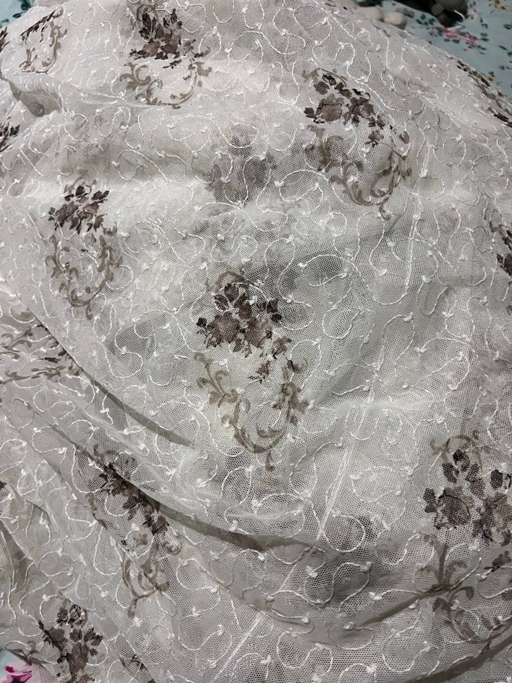 Bohem İşlemeli Beyaz Gri Tül Perde - Görsel 3