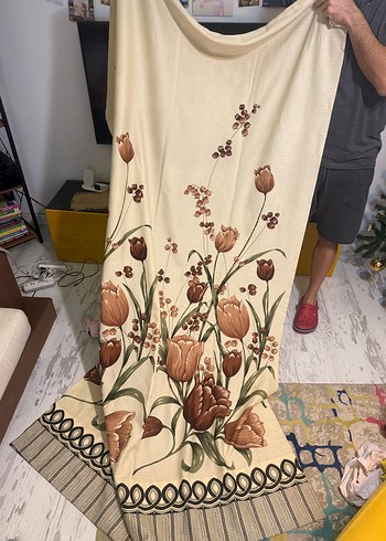 Kahverengi Çiçek Desenli Perde - Görsel 5