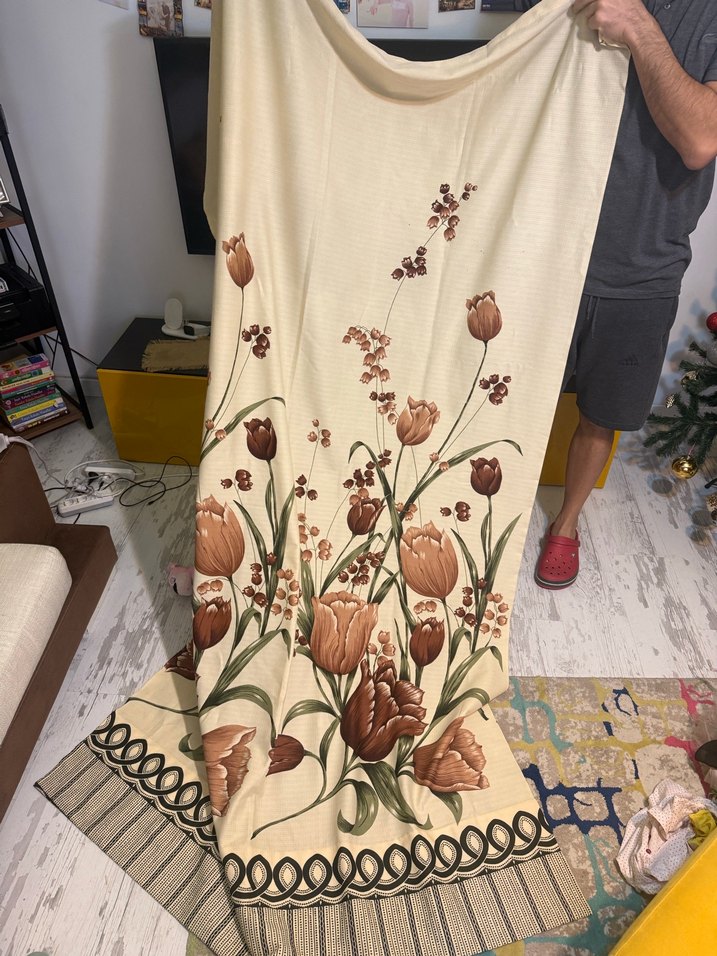 Kahverengi Çiçek Desenli Perde - Görsel 5