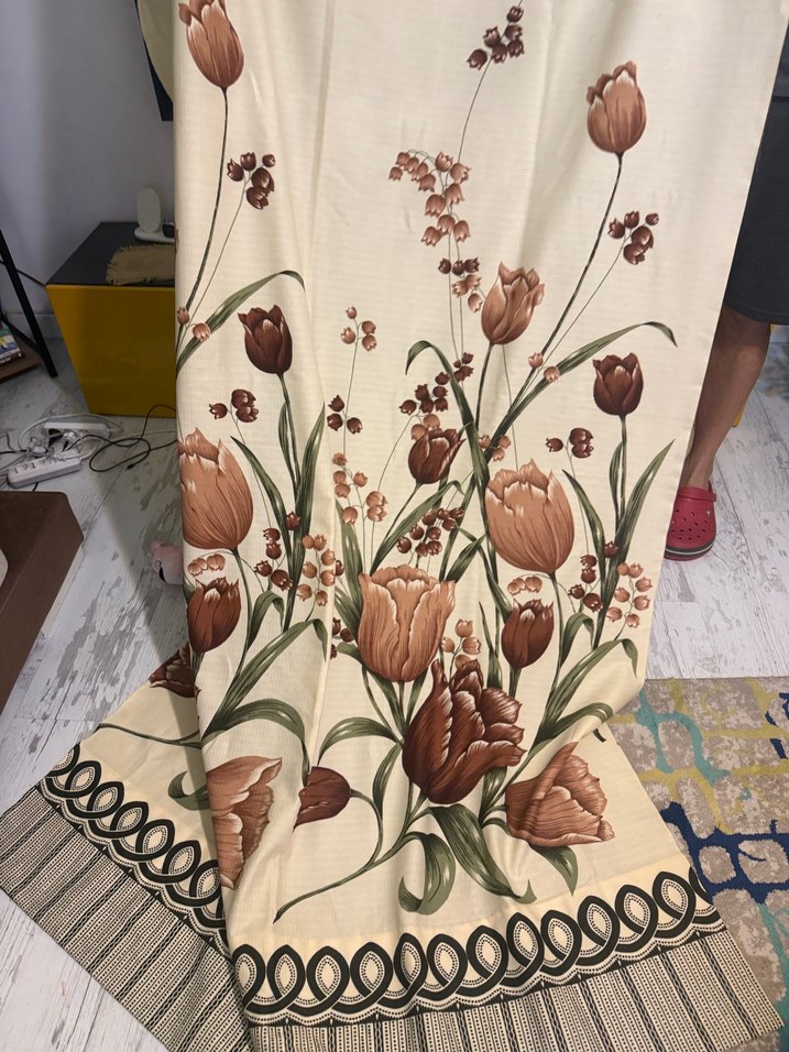 Kahverengi Çiçek Desenli Perde - Görsel 4