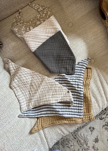 Nakışlı Gri Bebek Önlüğü (6adet) premıum müslin - Görsel 2