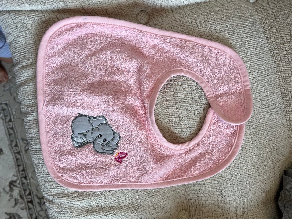 Nakışlı Turkuaz Bebek Önlüğü/pembe fil nakışlı önlük - Görsel 2