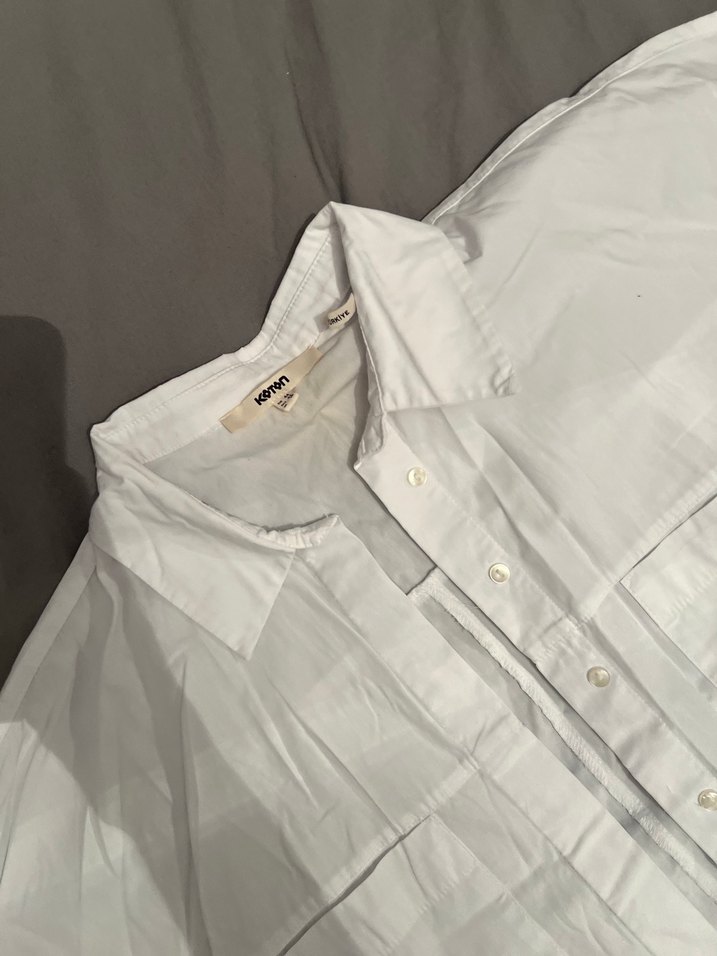 Beyaz Keten Kısa Kollu Gömlek - Görsel 3