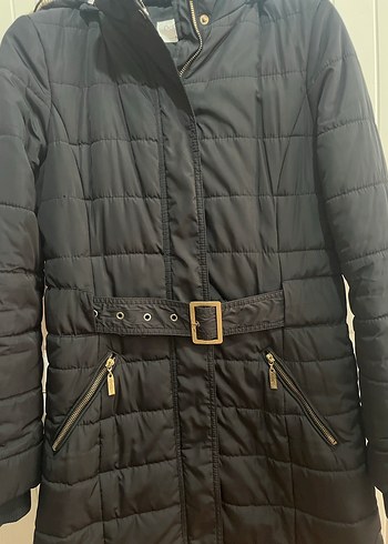 Kemerli Siyah Midi Kadın Mont - Görsel 2