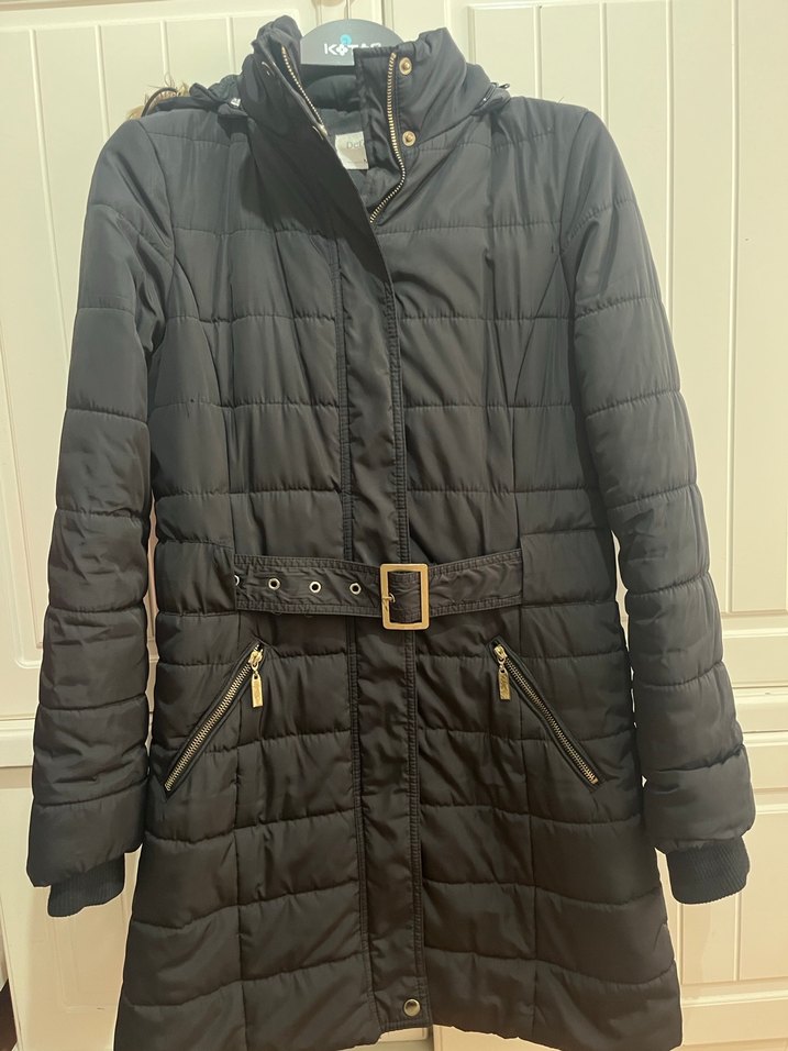 Kemerli Siyah Midi Kadın Mont - Görsel 3