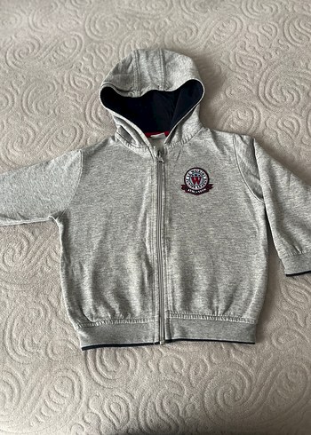 Kapüşonlu Erkek Çocuk Gri Fermuarlı Sweatshirt - Görsel 2