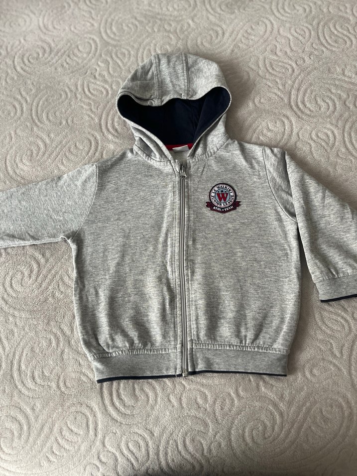 Kapüşonlu Erkek Çocuk Gri Fermuarlı Sweatshirt - Görsel 2