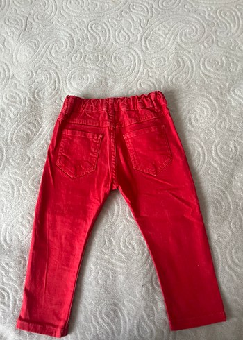 Düğmeli Kırmızı Erkek Çocuk Dar Kesim Pantolon - Görsel 2