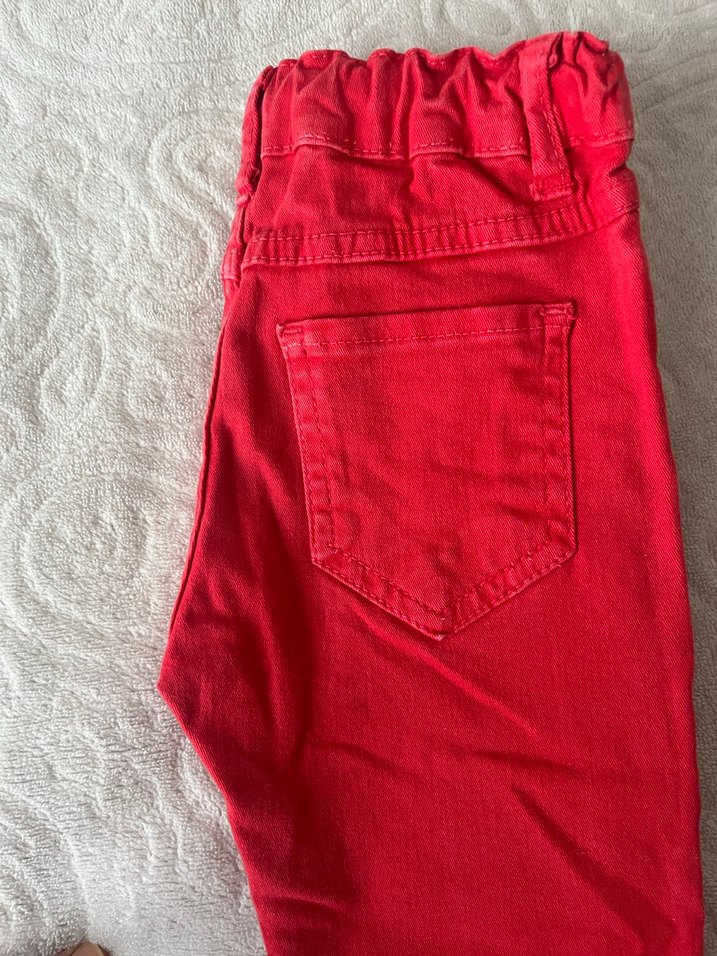 Düğmeli Kırmızı Erkek Çocuk Dar Kesim Pantolon - Görsel 3