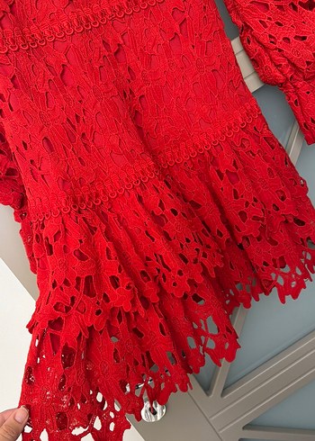 Dantel Detaylı Kırmızı Mini Bohem Elbise - Görsel 3