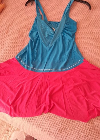 Drapeli Mini Mavi Plaj Elbisesi gecelik - Görsel 3