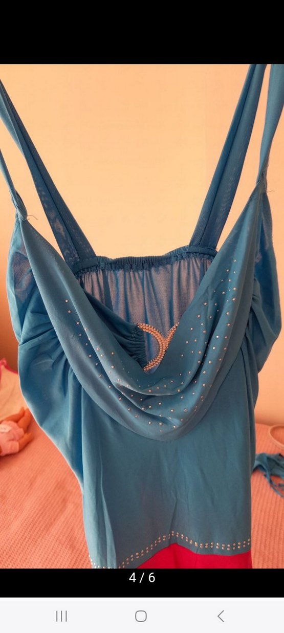 Drapeli Mini Mavi Plaj Elbisesi gecelik - Görsel 4