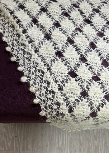 Dantel Detaylı Beyaz Kadın Örgü Şal - Görsel 2