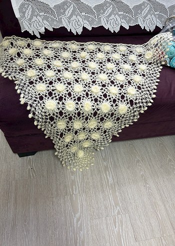 Dantel Detaylı Beyaz Kadın Örgü Şal - Görsel 6