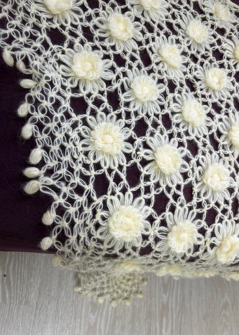 Dantel Detaylı Beyaz Kadın Örgü Şal - Görsel 7