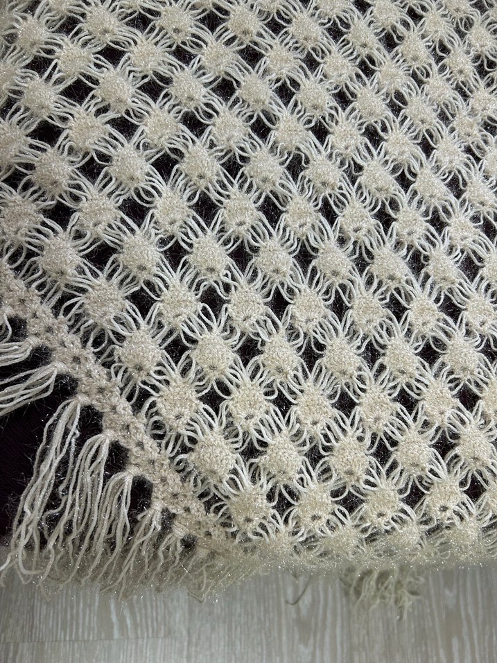 Dantel Detaylı Beyaz Kadın Örgü Şal - Görsel 4