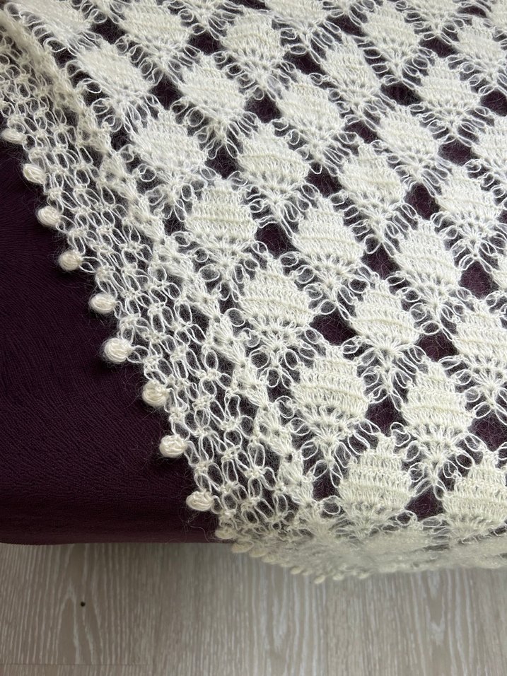 Dantel Detaylı Beyaz Kadın Örgü Şal - Görsel 2