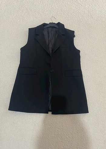 Siyah Düğmeli Kolsuz Kadın Blazer