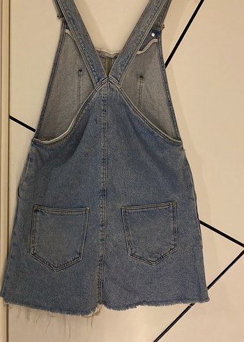 Kadın Mavi Denim Askılı Midi Tulum - Görsel 2