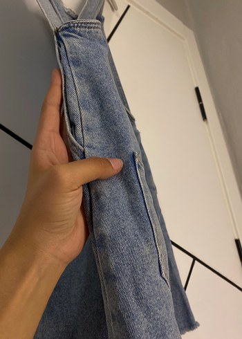 Kadın Mavi Denim Askılı Midi Tulum - Görsel 4